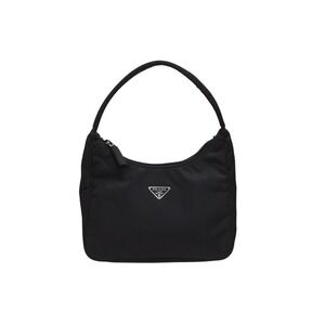 Prada Hobo Handbag Triangle Logo Plate Black